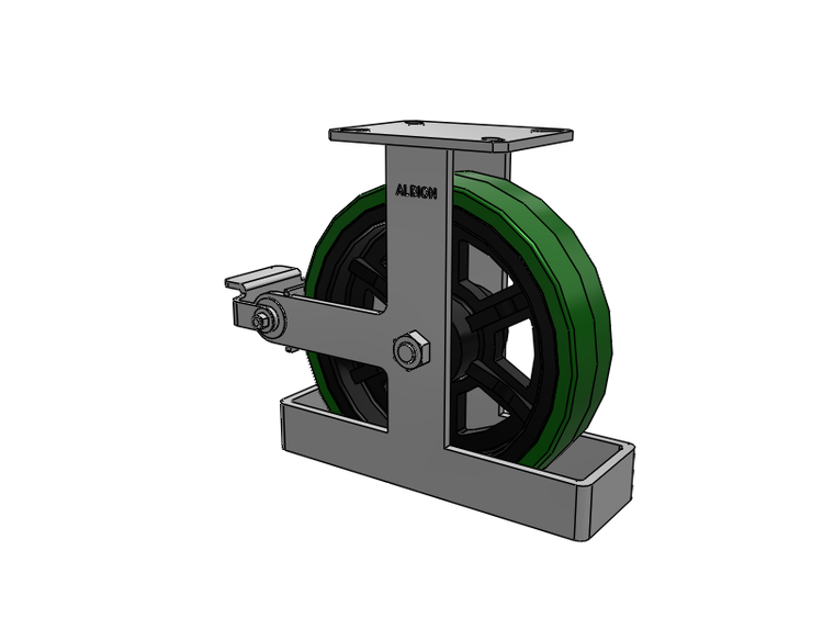 310 Series Top Plate Rigid Caster with 12 x 3 Green Tread on Black Cast Iron Core PX - Thick Polyurethane (Cast Iron Core) Wheel and Poly Cam Brake