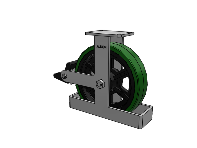 310 Series Top Plate Rigid Caster with 12 x 3 Green Tread on Black Cast Iron Core PX - Thick Polyurethane (Cast Iron Core) Wheel and Poly Lock Integrated Brake