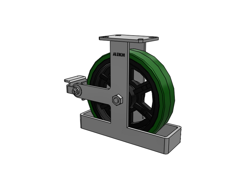 310 Series Top Plate Rigid Caster with 12 x 3 Green Tread on Black Cast Iron Core PX - Thick Polyurethane (Cast Iron Core) Wheel and Poly Cam Brake