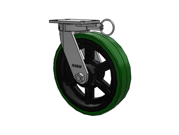 310 Series Top Plate Swivel Caster with 12 x 3 Green Tread on Black Cast Iron Core PX - Thick Polyurethane (Cast Iron Core) Wheel