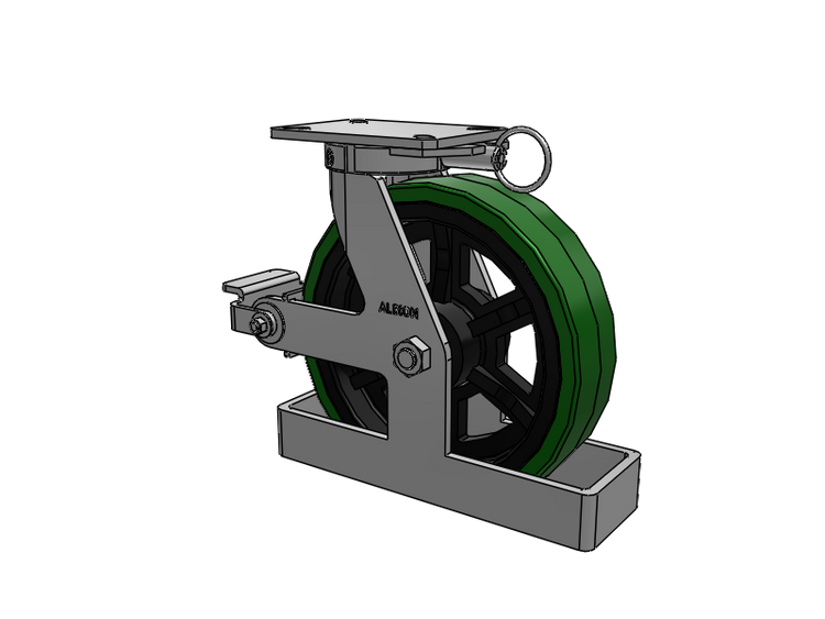 310 Series Top Plate Swivel Caster with 12 x 3 Green Tread on Black Cast Iron Core PX - Thick Polyurethane (Cast Iron Core) Wheel and Poly Cam Brake