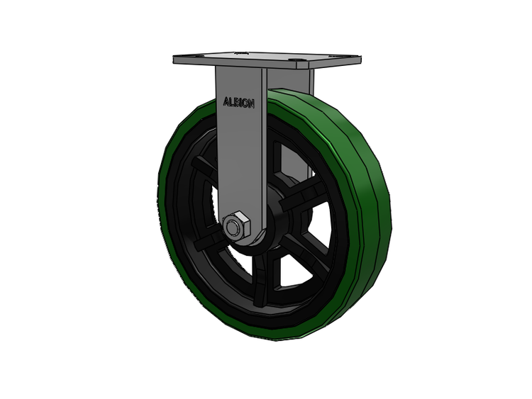 Roulette rigide à plaque supérieure de la série 310, avec bande de roulement verte 12 x 3 sur noyau en fonte noire PX - Roue en polyuréthane épais (noyau en fonte)
