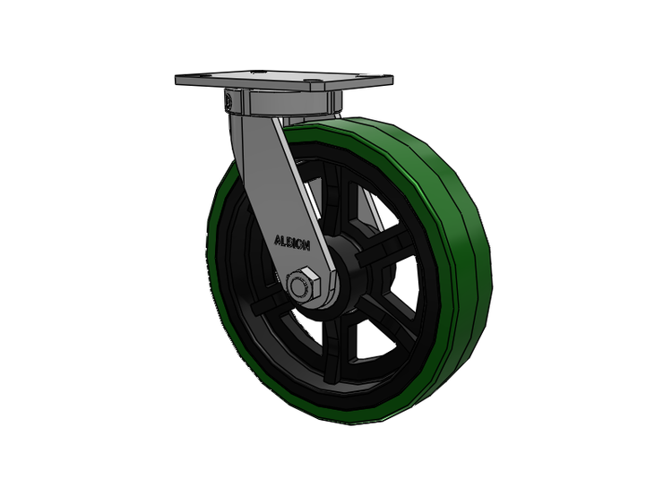 310 Series Top Plate Swivel Caster with 12 x 3 Green Tread on Black Cast Iron Core PX - Thick Polyurethane (Cast Iron Core) Wheel