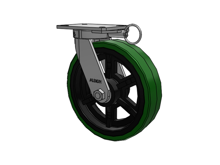 310 Series Top Plate Swivel Caster with 12 x 3 Green Tread on Black Cast Iron Core PX - Thick Polyurethane (Cast Iron Core) Wheel