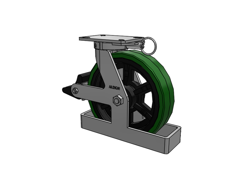 310 Series Top Plate Swivel Caster with 12 x 3 Green Tread on Black Cast Iron Core PX - Thick Polyurethane (Cast Iron Core) Wheel and Poly Lock Integrated Brake