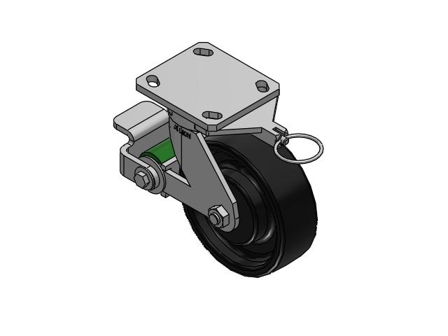 110 Series Kingpinless Top Plate Swivel Caster with 6 x 2 Black Paint FR - Ductile Iron Crowned Tread Wheel and Poly Cam Brake