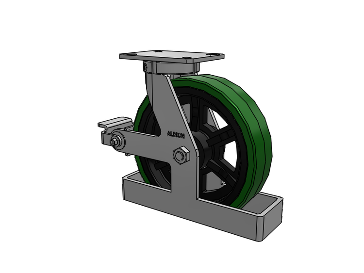 310 Series Top Plate Swivel Caster with 12 x 3 Green Tread on Black Cast Iron Core PX - Thick Polyurethane (Cast Iron Core) Wheel and Poly Cam Brake