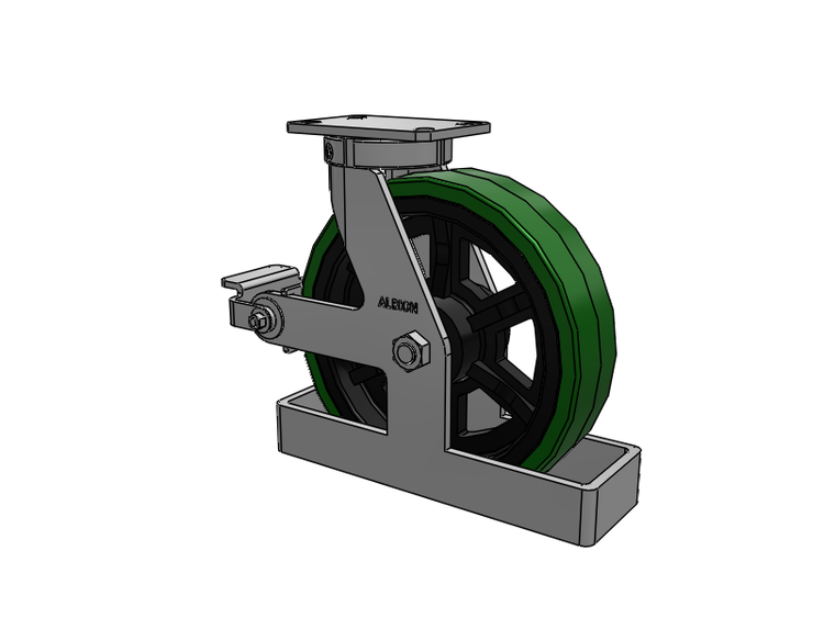 310 Series Top Plate Swivel Caster with 12 x 3 Green Tread on Black Cast Iron Core PX - Thick Polyurethane (Cast Iron Core) Wheel and Poly Cam Brake