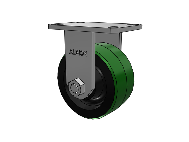 310 Series Top Plate Rigid Caster with 6 x 3 Green Tread on Black Cast Iron Core PY - Polyurethane (Cast Iron Core) Wheel