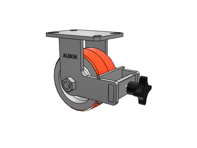 310 Series Top Plate Rigid Caster with 6 x 3 Red-Orange Tread on Cast Iron Core PY - Polyurethane 80A (Cast Iron Core) Wheel and Face Brake