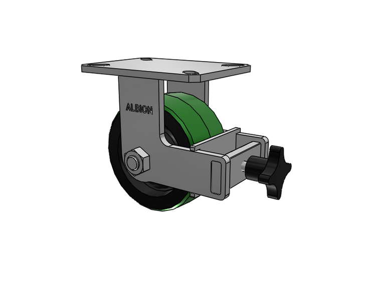 310 Series Top Plate Rigid Caster with 6 x 3 Green Tread on Black Cast Iron Core PY - Polyurethane (Cast Iron Core) Wheel and Face Brake