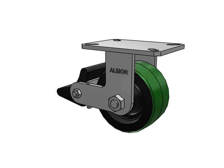 310 Series Top Plate Rigid Caster with 6 x 3 Green Tread on Black Cast Iron Core PY - Polyurethane (Cast Iron Core) Wheel and Poly Lock Integrated Brake