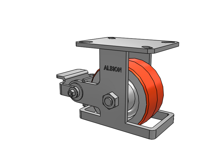 310 Series Top Plate Rigid Caster with 6 x 3 Red-Orange Tread on Cast Iron Core PY - Polyurethane 80A (Cast Iron Core) Wheel and Poly Cam Brake