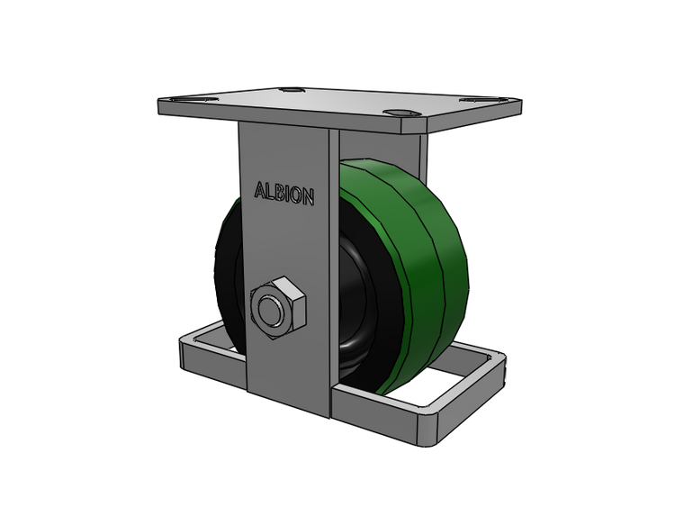 310 Series Top Plate Rigid Caster with 6 x 3 Green Tread on Black Cast Iron Core PY - Polyurethane (Cast Iron Core) Wheel