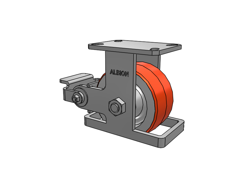 310 Series Top Plate Rigid Caster with 6 x 3 Red-Orange Tread on Cast Iron Core PY - Polyurethane 80A (Cast Iron Core) Wheel and Poly Cam Brake
