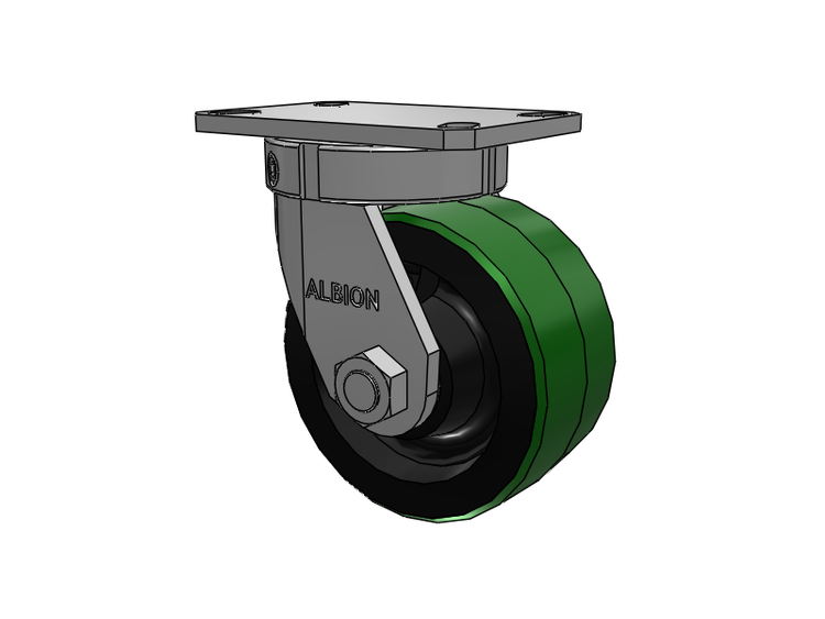 310 Series Top Plate Swivel Caster with 6 x 3 Green Tread on Black Cast Iron Core PY - Polyurethane (Cast Iron Core) Wheel