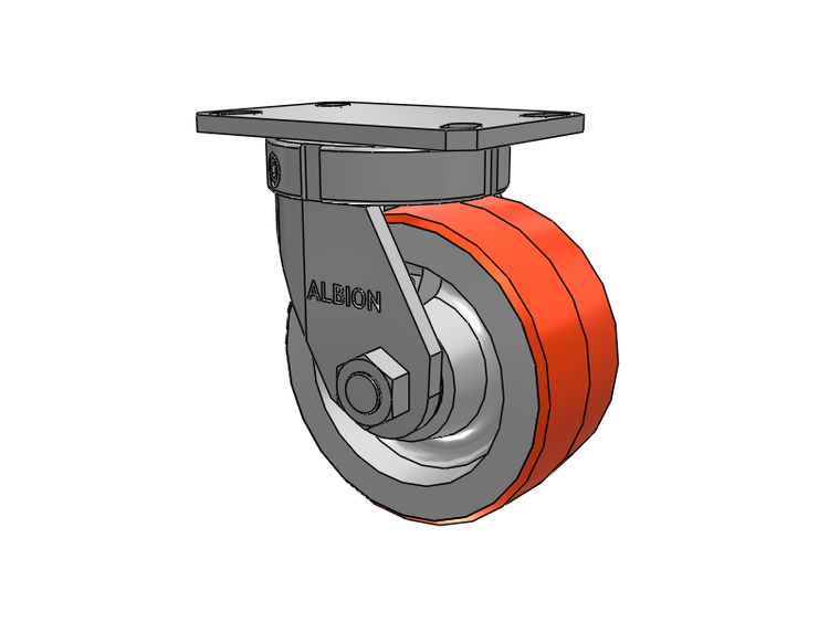 310 Series Top Plate Swivel Caster with 6 x 3 Red-Orange Tread on Cast Iron Core PY - Polyurethane 80A (Cast Iron Core) Wheel