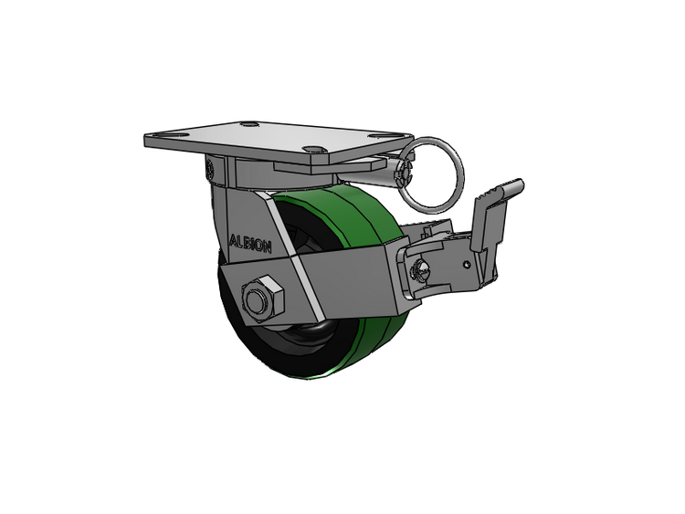 310 Series Top Plate Swivel Caster with 6 x 3 Green Tread on Black Cast Iron Core PY - Polyurethane (Cast Iron Core) Wheel and Face Brake