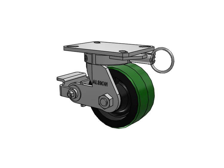 310 Series Top Plate Swivel Caster with 6 x 3 Green Tread on Black Cast Iron Core PY - Polyurethane (Cast Iron Core) Wheel and Poly Cam Brake