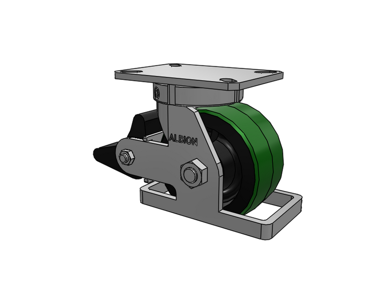 310 Series Top Plate Swivel Caster with 6 x 3 Green Tread on Black Cast Iron Core PY - Polyurethane (Cast Iron Core) Wheel and Poly Lock Integrated Brake