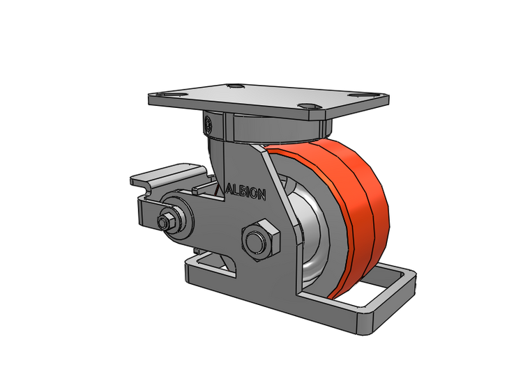 310 Series Top Plate Swivel Caster with 6 x 3 Red-Orange Tread on Cast Iron Core PY - Polyurethane 80A (Cast Iron Core) Wheel and Poly Cam Brake