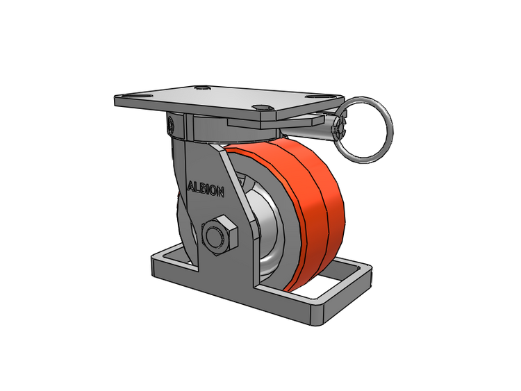 310 Series Top Plate Swivel Caster with 6 x 3 Red-Orange Tread on Cast Iron Core PY - Polyurethane 80A (Cast Iron Core) Wheel