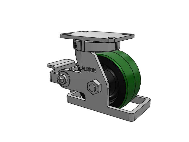 310 Series Top Plate Swivel Caster with 6 x 3 Green Tread on Black Cast Iron Core PY - Polyurethane (Cast Iron Core) Wheel and Poly Cam Brake