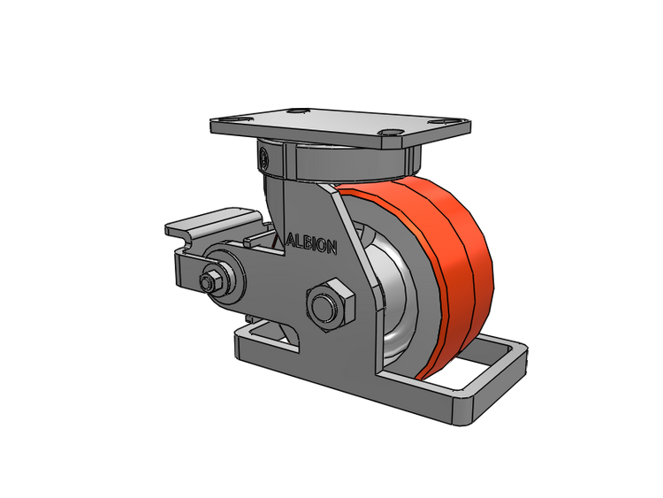 310 Series Top Plate Swivel Caster with 6 x 3 Red-Orange Tread on Cast Iron Core PY - Polyurethane 80A (Cast Iron Core) Wheel and Poly Cam Brake