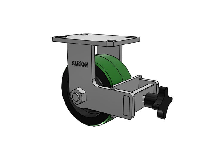 310 Series Top Plate Rigid Caster with 6 x 3 Green Tread on Black Cast Iron Core PY - Polyurethane (Cast Iron Core) Wheel and Face Brake