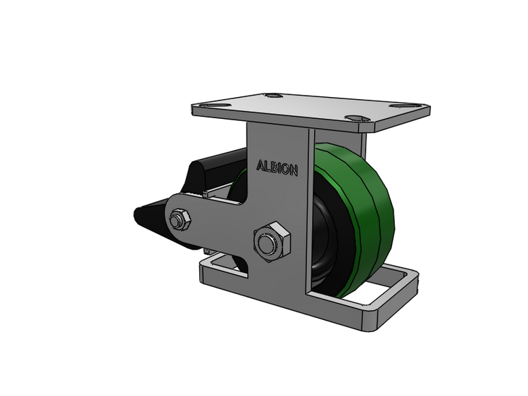 310 Series Top Plate Rigid Caster with 6 x 3 Green Tread on Black Cast Iron Core PY - Polyurethane (Cast Iron Core) Wheel and Poly Lock Integrated Brake