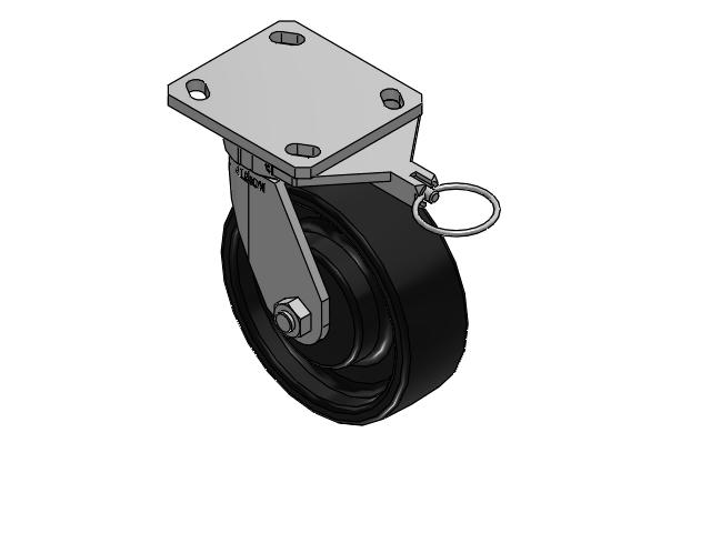110 Series Kingpinless Top Plate Swivel Caster with 6 x 2 Black Paint FR - Ductile Iron Crowned Tread Wheel