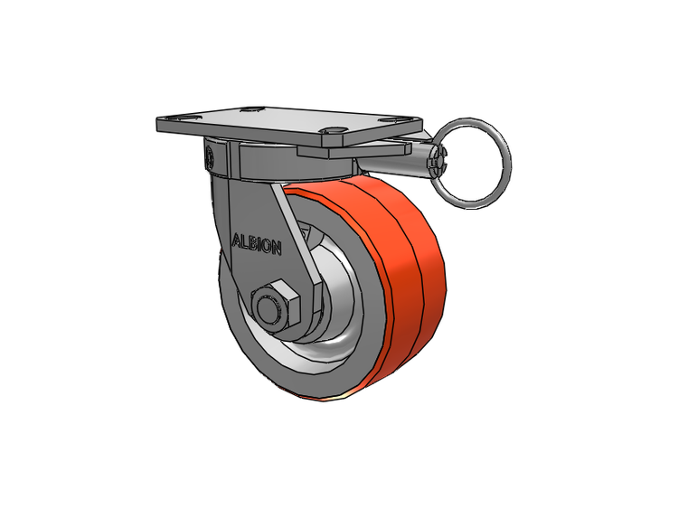 310 Series Top Plate Swivel Caster with 6 x 3 Red-Orange Tread on Cast Iron Core PY - Polyurethane 80A (Cast Iron Core) Wheel