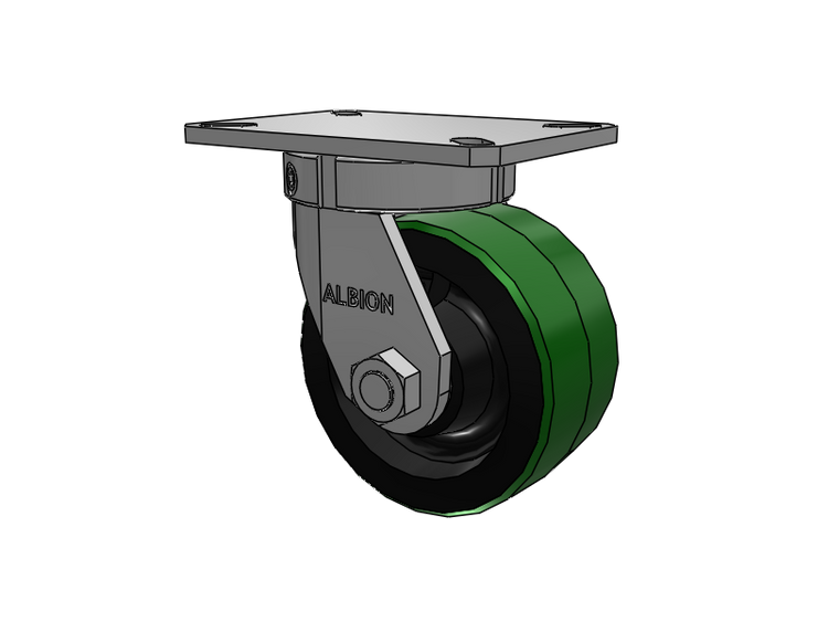 310 Series Top Plate Swivel Caster with 6 x 3 Green Tread on Black Cast Iron Core PY - Polyurethane (Cast Iron Core) Wheel