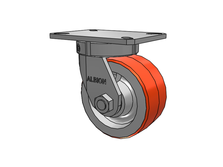 310 Series Top Plate Swivel Caster with 6 x 3 Red-Orange Tread on Cast Iron Core PY - Polyurethane 80A (Cast Iron Core) Wheel