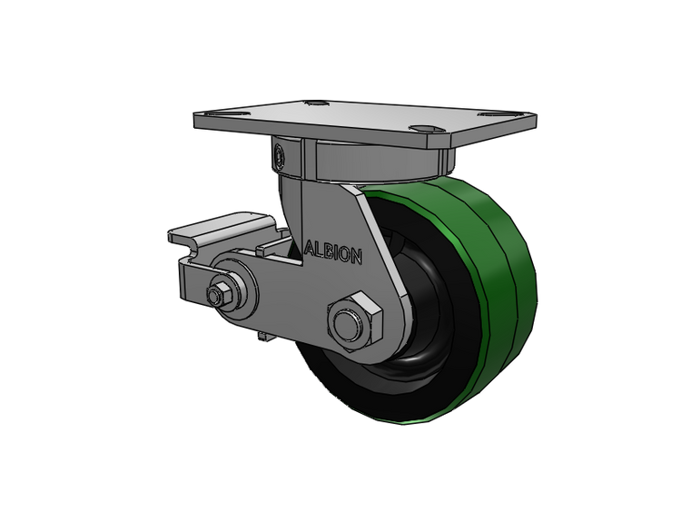 310 Series Top Plate Swivel Caster with 6 x 3 Green Tread on Black Cast Iron Core PY - Polyurethane (Cast Iron Core) Wheel and Poly Cam Brake