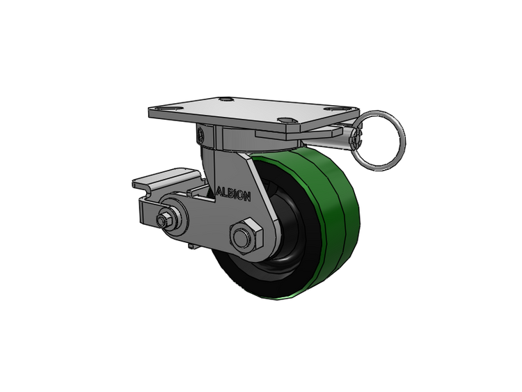 310 Series Top Plate Swivel Caster with 6 x 3 Green Tread on Black Cast Iron Core PY - Polyurethane (Cast Iron Core) Wheel and Poly Cam Brake