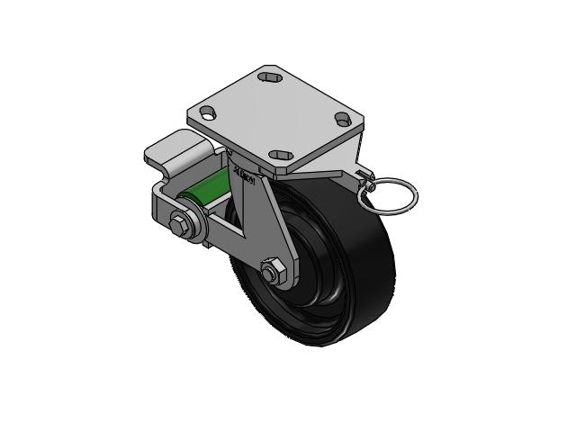 110 Series Kingpinless Top Plate Swivel Caster with 6 x 2 Black Paint FR - Ductile Iron Crowned Tread Wheel and Poly Cam Brake