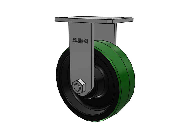 310 Series Top Plate Rigid Caster with 8 x 3 Green Tread on Black Cast Iron Core PY - Polyurethane (Cast Iron Core) Wheel