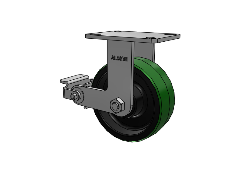 310 Series Top Plate Rigid Caster with 8 x 3 Green Tread on Black Cast Iron Core PY - Polyurethane (Cast Iron Core) Wheel and Poly Cam Brake