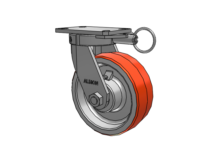 310 Series Top Plate Swivel Caster with 8 x 3 Red-Orange Tread on Cast Iron Core PY - Polyurethane 80A (Cast Iron Core) Wheel