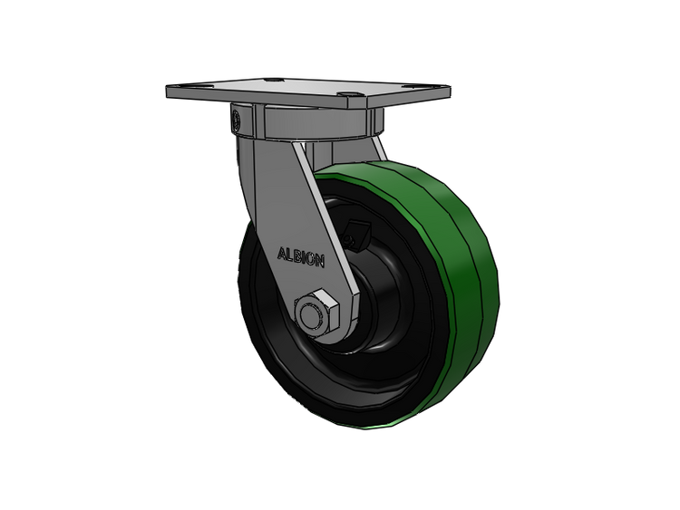 310 Series Top Plate Swivel Caster with 8 x 3 Green Tread on Black Cast Iron Core PY - Polyurethane (Cast Iron Core) Wheel
