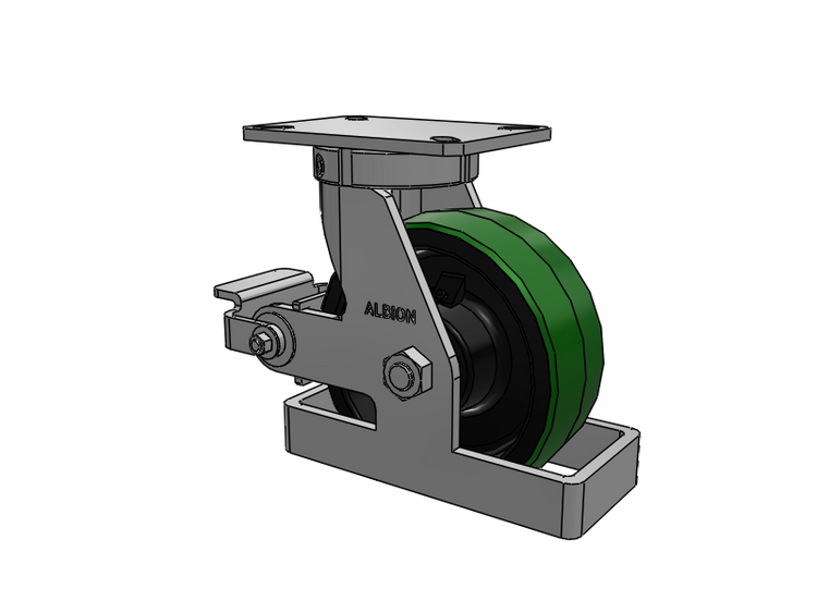 310 Series Top Plate Swivel Caster with 8 x 3 Green Tread on Black Cast Iron Core PY - Polyurethane (Cast Iron Core) Wheel and Poly Cam Brake