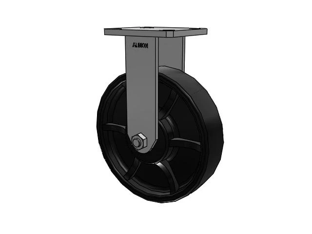 110 Series Kingpinless Top Plate Rigid Caster with 8 x 2 Black Paint FR - Ductile Iron Crowned Tread Wheel