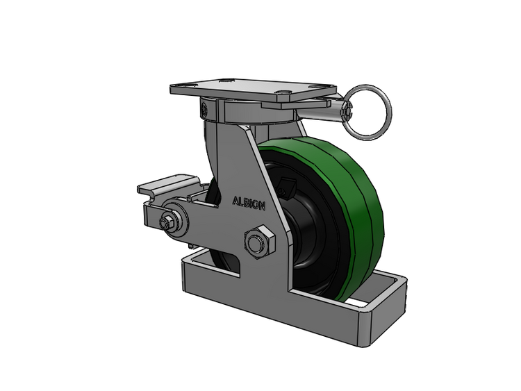310 Series Top Plate Swivel Caster with 8 x 3 Green Tread on Black Cast Iron Core PY - Polyurethane (Cast Iron Core) Wheel and Poly Cam Brake