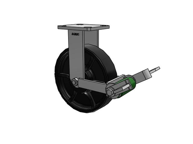 110 Series Kingpinless Top Plate Rigid Caster with 8 x 2 Black Paint FR - Ductile Iron Crowned Tread Wheel and Poly Cam Brake
