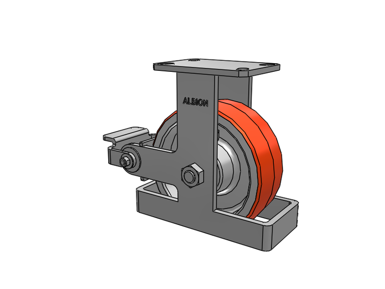 310 Series Top Plate Rigid Caster with 8 x 3 Red-Orange Tread on Cast Iron Core PY - Polyurethane 80A (Cast Iron Core) Wheel and Poly Cam Brake