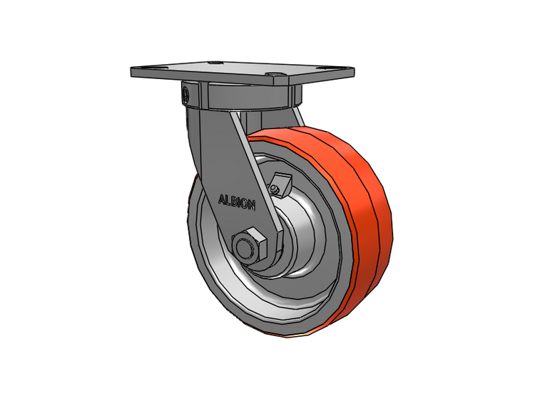 310 Series Top Plate Swivel Caster with 8 x 3 Red-Orange Tread on Cast Iron Core PY - Polyurethane 80A (Cast Iron Core) Wheel