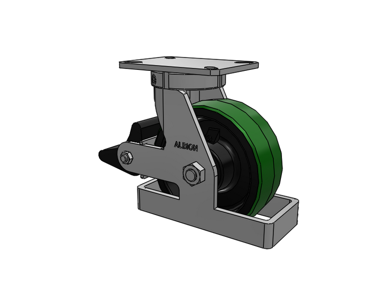 310 Series Top Plate Swivel Caster with 8 x 3 Green Tread on Black Cast Iron Core PY - Polyurethane (Cast Iron Core) Wheel and Poly Lock Integrated Brake