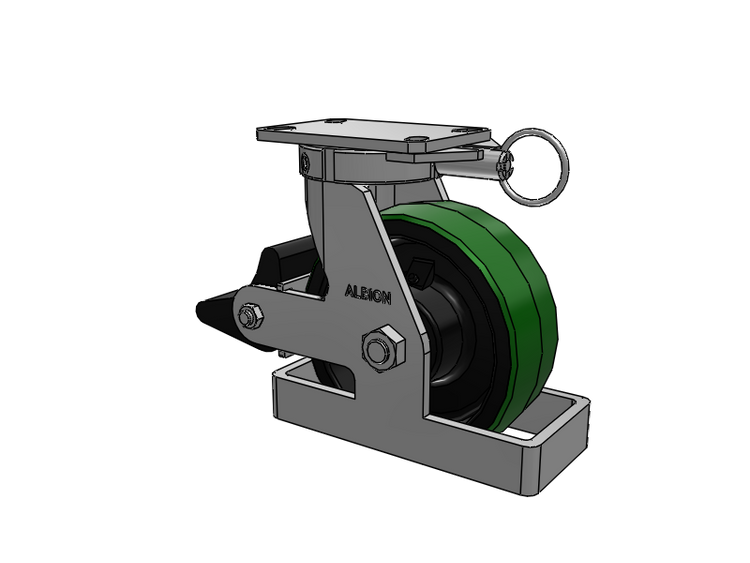 310 Series Top Plate Swivel Caster with 8 x 3 Green Tread on Black Cast Iron Core PY - Polyurethane (Cast Iron Core) Wheel and Poly Lock Integrated Brake