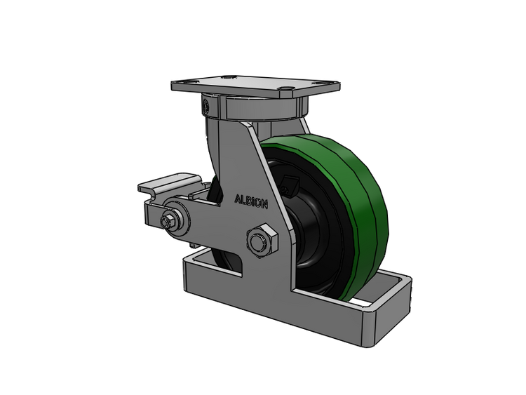 310 Series Top Plate Swivel Caster with 8 x 3 Green Tread on Black Cast Iron Core PY - Polyurethane (Cast Iron Core) Wheel and Poly Cam Brake